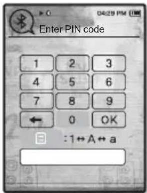 Enter PIN code 1 2 3 4 5 6 7 8 9 ← 0 OK :1↔A↔a