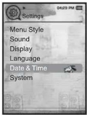 Settings Menu Style Sound Display Language Date & Time System