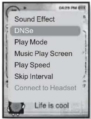 Sound Effect DNSe Play Mode Music Play Screen Play Speed Skip Interval Connect to Headset Life is cool
