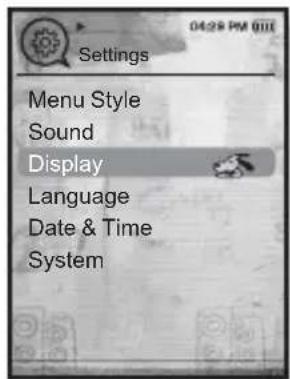 Settings Menu Style Sound Display Language Date & Time System