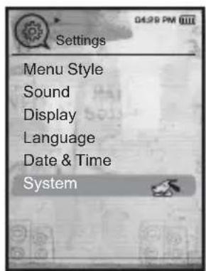 Settings Menu Style Sound Display Language Date & Time System