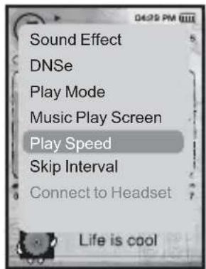 Sound Effect DNSe Play Mode Music Play Screen Play Speed Skip Interval Connect to Headset Life is cool