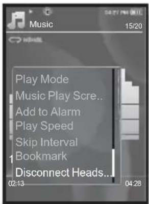Music 15/20 Play Mode Music Play Scre.. Add to Alarm Play Speed Skip Interval Bookmark Disconnect Heads... 02:13 04:28
