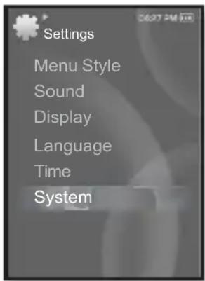 Settings Menu Style Sound Display Language Time System