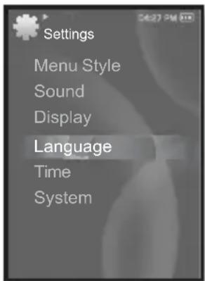 Settings Menu Style Sound Display Language Time System