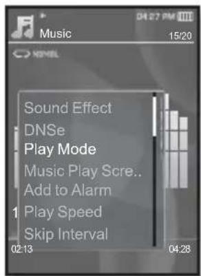 Music 04:27 PM 15/20 Sound Effect DNSe Play Mode Music Play Scre.. Add to Alarm Play Speed Skip Interval 02:13 04:28