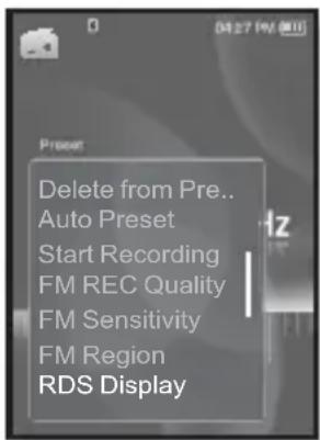 Delete from Pre.. Auto Preset Start Recording FM REC Quality FM Sensitivity FM Region RDS Display