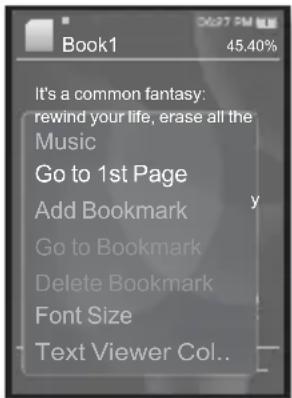 Book1 45.40% It's a common fantasy: rewind your life, erase all the Music Go to 1st Page Add Bookmark Go to Bookmark Delete Bookmark Font Size Text Viewer Col..