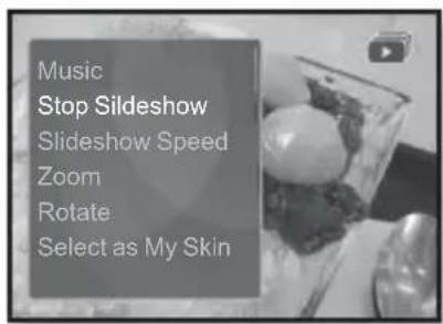 Music Stop Sildeshow Slideshow Speed Zoom Rotate Select as My Skin