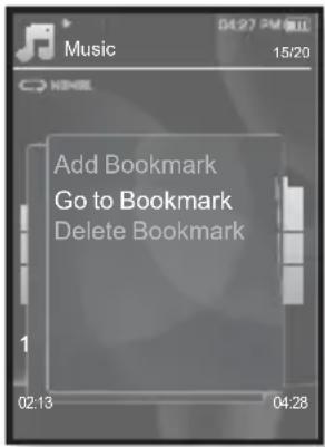 Music Add Bookmark Go to Bookmark Delete Bookmark