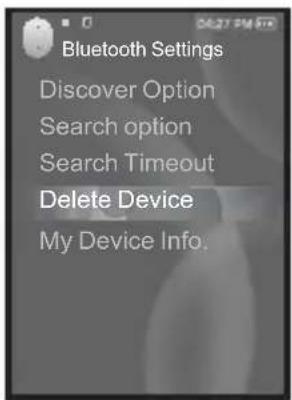 Bluetooth Settings Discover Option Search option Search Timeout Delete Device My Device Info.