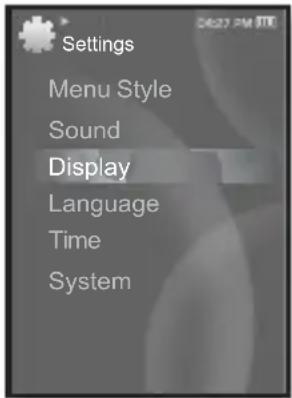 Settings Menu Style Sound Display Language Time System