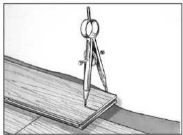 Illustration of a compass drawing on a wooden surface (no text or symbols)