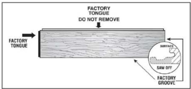 FACTORY TONGUE DO NOT REMOVE FACTORY TONGUE SURFACE SAW OFF FACTORY GROOVE