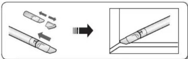 Diagram illustrating a mechanical assembly process with arrows indicating motion and a magnified detail view showing tool path.
