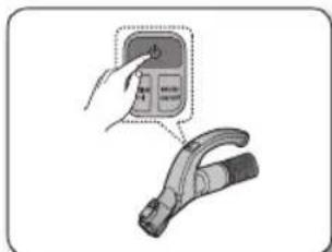 Diagram showing a hand pressing a control panel with a plunger, illustrating electrical or diagnostic operation.