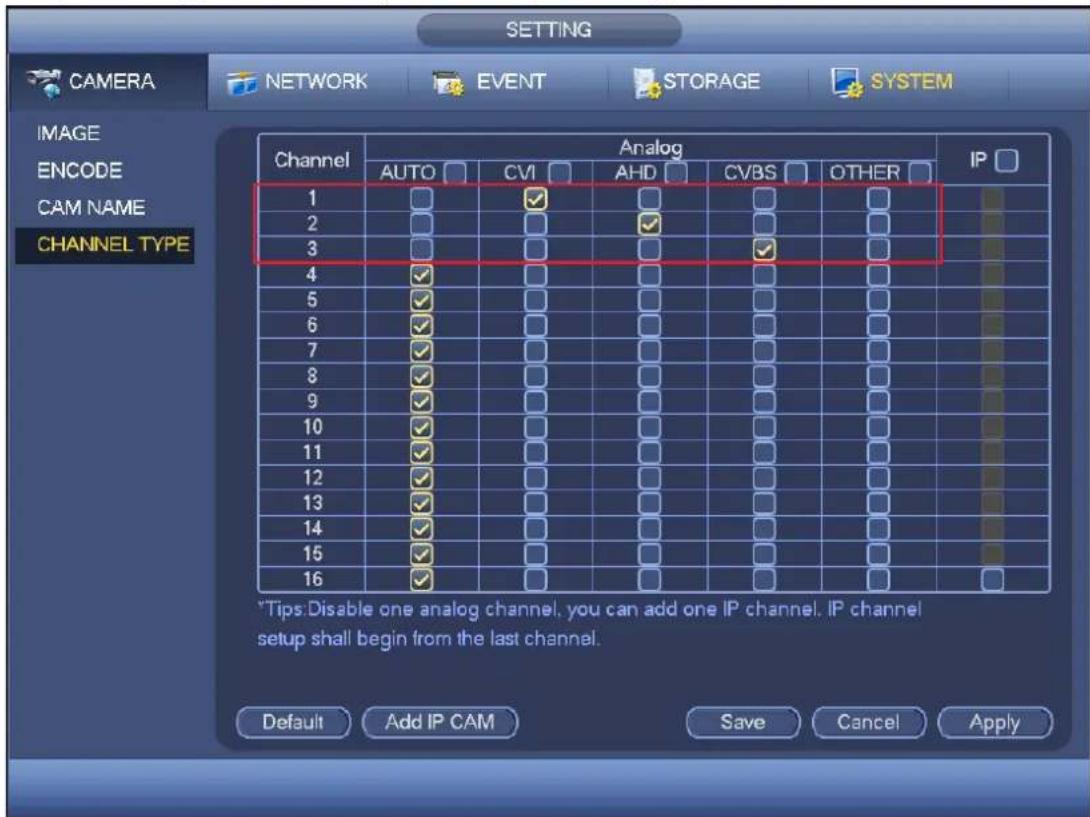 CAMERA NETWORK EVENT STORAGE SYSTEM IMAGE ENCODE CAM NAME CHANNEL TYPE Channel Analog AUTO CVI AHD CVBS OTHER IP 1 2 3 4 5 6 7 8 9 10 11 12 13 14 15 16 ✓ ✓ ✓ ✓ ✓ ✓ ✓ ✓ ✓ ✓ ✓ ✓ ✓ ✓ ✓ ✓ ✓ ✓ ✓ ✓ ✓ ✓ ✓ ✓ ✓ ✓ ✓ ✓ ✓ ✓ ✓ ✓ ✓ ✓ ✓ ✓ ✓ ✓ ✓ ✓ ✓ ✓ ✓ ✓ ✓ ✓ ✓ ✓ ✓ ✓ ✓ ✓ ✓ ✓ ✓ ✓ ✓ ✓ ✓ ✓ ✓ ✓ ✓ ✓ ✓ ✓ ✓ ✓ ✓ ✓ ✓ ✓ ✓ ✓ ✓ ✓ ✓ ✓ ✓ ✓ ✓ ✓ ✓ ✓ ✓ ✓ ✓ ✓ ✓ ✓ ✓ ✓ ✓ ✓ ✓ ✓ ✓ ✓ ✓ ✓ ✓ *Tips: Disable one analog channel, you can add one IP channel. IP channel setup shall begin from the last channel. Default Add IP CAM Save Cancel Apply