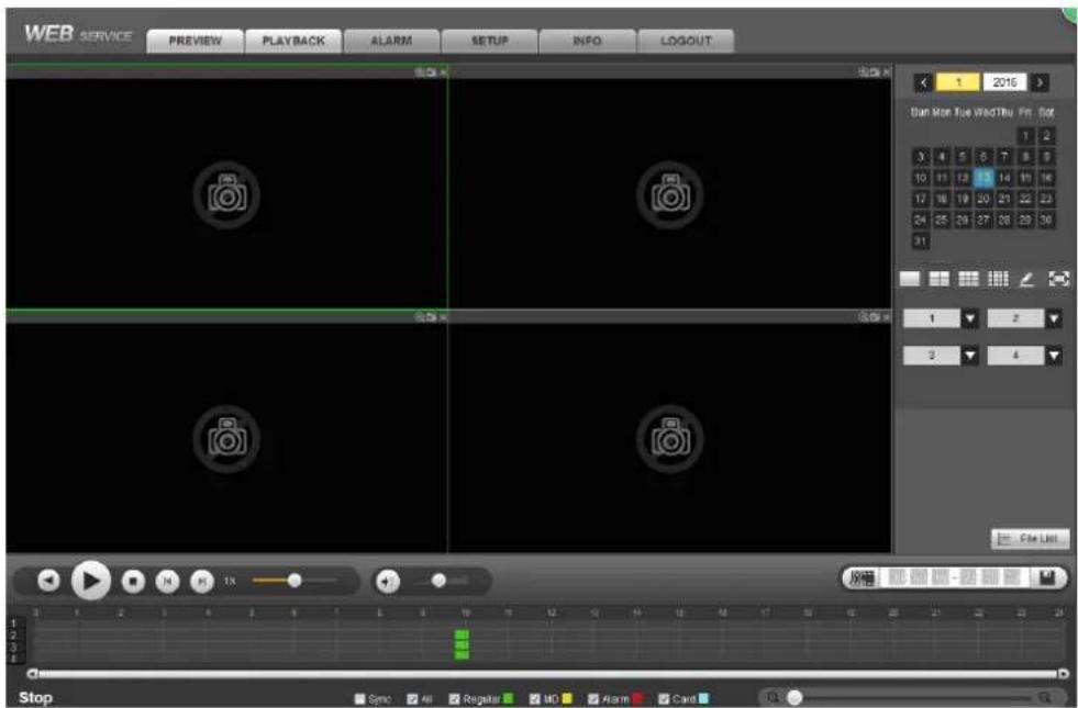 WEB SERVICE PREVIEW PLAYBACK ALARM SETUP INFO LOGOUT 1 2016 Dum Mon Tue Wed Thu Fri Sat 1 2 3 4 5 6 7 8 9 10 11 12 13 14 15 16 17 18 19 20 21 22 23 24 25 26 27 28 29 30 31 1 2 3 4 File List Stop Sync All Regular MD Alarm Card