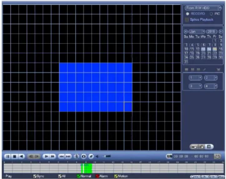 From R/W HDD RECORD PIC Splice Playback Jan 2015 Su Me Tu We Th Fr Sa 1 2 3 4 5 6 7 8 9 10 11 12 13 14 15 17 18 19 20 21 22 23 24 25 26 27 28 29 30 31 1 2 3 4 Play Sync All Normal Alarm Motion Join Case Edit/Down