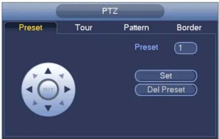 PTZ Preset Tour Pattern Border Preset 1 Set Del Preset
