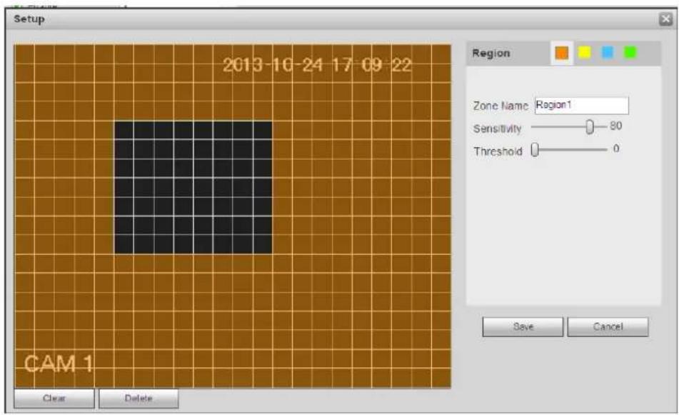 Setup 2013-10-24 17 09 22 Region Zone Name Region1 Sensitivity 80 Threshold 0 CAM 1 Clear Delete Save Cancel