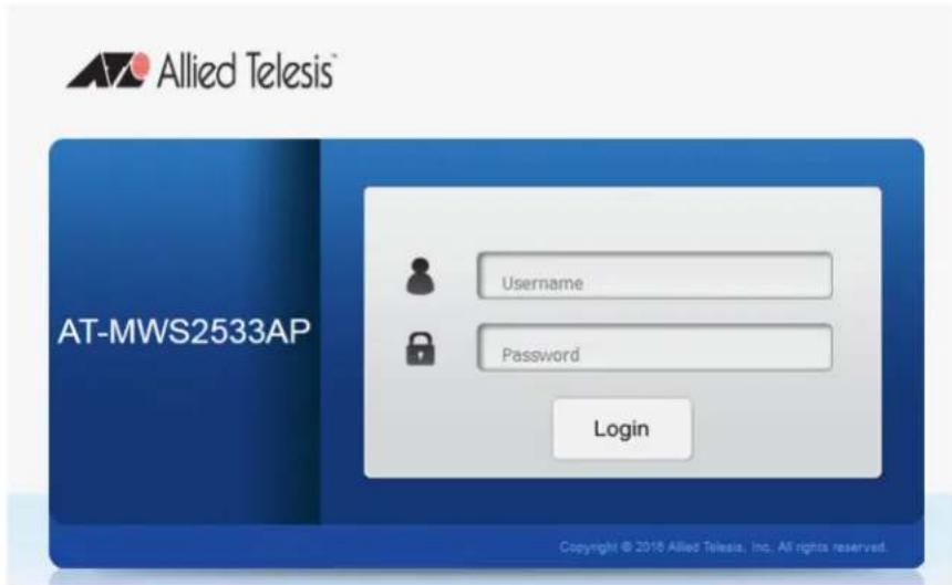 AT-MWS2533AP Username Password Login Copyright © 2018 Allied Telesis, Inc. All rights reserved.