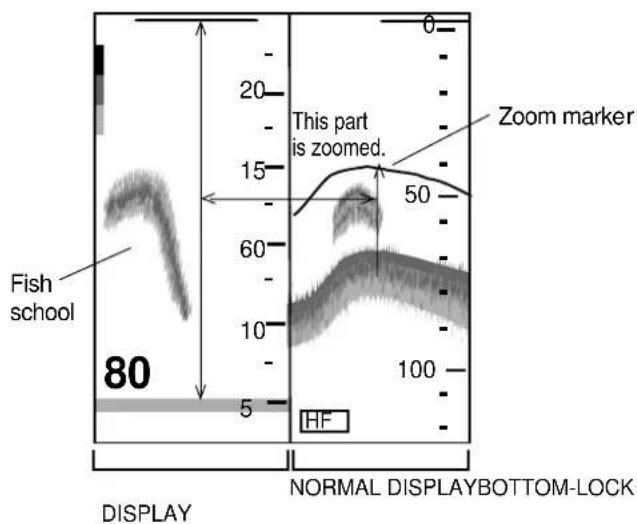 Fish school 80 5 - 20 - - 15 - - 60 - - 10 - - 100 - - HF This part is zoomed. Zoom marker NORMAL DISPLAYBOTTOM-LOCK