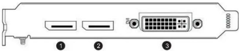 Diagram of a computer RAM card rear panel with labeled ports and connectors