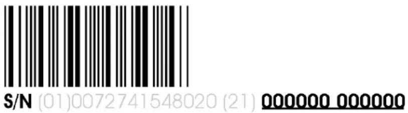 S/N (01)0072741548020 (21) 000000 000000