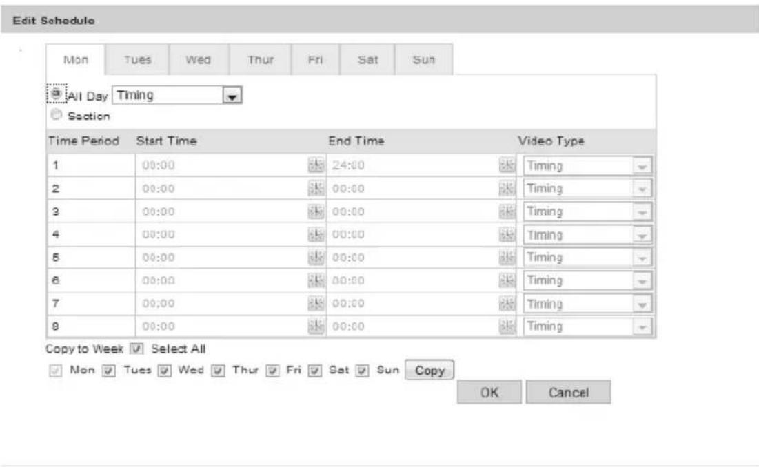 Edit Schedule Mon Tues Wed Thur Fri Sat Sun All Day Timing Section Time Period Start Time End Time Video Type 1 00:00 24:00 Timing 2 00:00 00:00 Timing 3 00:00 00:00 Timing 4 00:00 00:00 Timing 5 00:00 00:00 Timing 6 00:00 00:00 Timing 7 00:00 00:00 Timing 8 00:00 00:00 Timing Copy to Week Select All Mon Tues Wed Thur Fri Sat Sun Copy OK Cancel