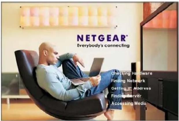 NETGEAR® Everybody's connecting Checking Hardware Finding Network Getting IP Address Finding Server Accessing Media