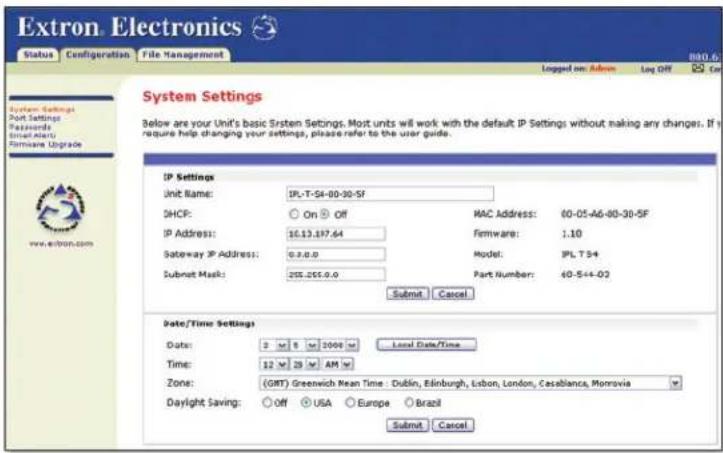 Extron IPL T S6 - System Settings - 1