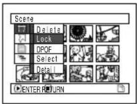 Scene Delete Lock DPOF Select Detail ENTER RETURN