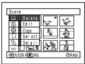 Scene Delete Edit Copy Select Detail ETC ENTER RETURN RAM