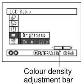 LCD Setup Brightness Color Level ENTERADJUST RAM Colour density adjustment bar