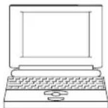 Line drawing of a laptop computer with visible screen and keyboard (no text or symbols)
