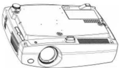 Line drawing of a portable electronic device with control knobs and a central hub (no text or symbols)