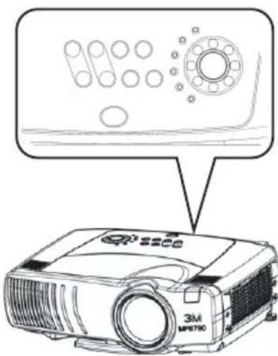 Diagram showing a projector with labeled components and a speech bubble pointing to its screen display.