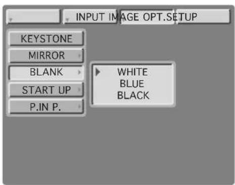 INPUT IMAGE OPT.SETUP KEYSTONE MIRROR BLANK START UP P.IN P. WHITE BLUE BLACK