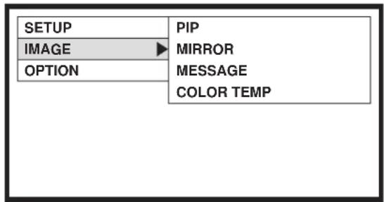 SETUP IMAGE OPTION PIP MIRROR MESSAGE COLOR TEMP