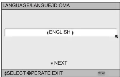 LANGUAGE/LANGUE/IDIOMA (ENGLISH) NEXT SELECT OPERATE EXIT