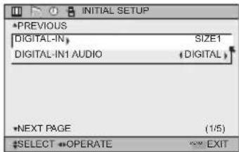 PREVIOUS DIGITAL-IN SIZE1 DIGITAL-IN1 AUDIO DIGITAL NEXT PAGE (1/5) #SELECT OPERATE EXIT