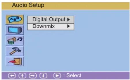 Audio Setup Digital Output ▶ Downmix ▶ : Select