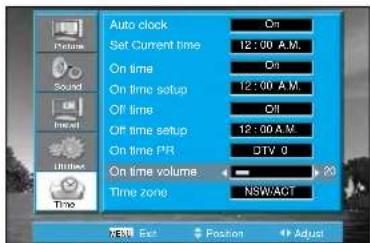 Palsonic TFTV106HDT - Setting the On time / On time Setup / On time PR / On time Volume - 9