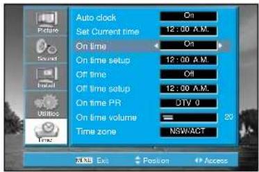 Palsonic TFTV106HDT - Setting the On time / On time Setup / On time PR / On time Volume - 2