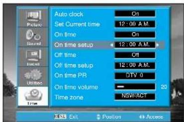 Palsonic TFTV106HDT - Setting the On time / On time Setup / On time PR / On time Volume - 5
