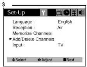 DAEWOO DTH-14 V4FSN - Adding/Deleting a channel to memory - 3