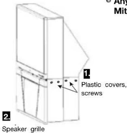 Any Mit: 1. Plastic covers, screws 2. Speaker grille