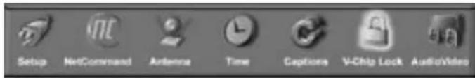 Setup NetCommand Antenna Time Captions V-Chip Lock AudioVides