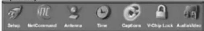 Setup NetCommand Antenna Time Captions V-Chip Lock Audio/Video